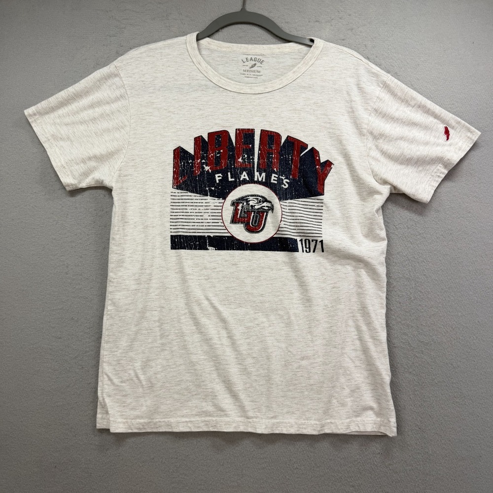 Liberty University Flames Shirt Mens Medium M Triblend Oatmeal Heather Gray Tee